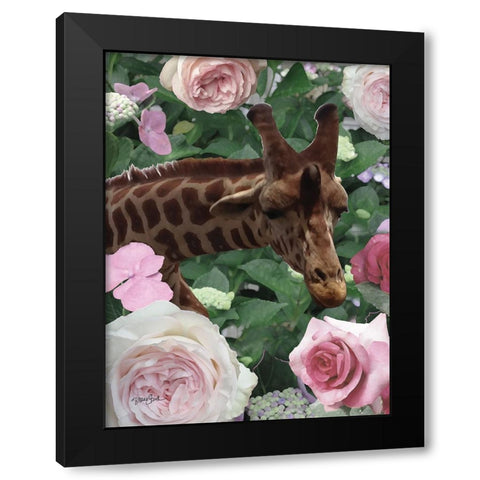 Floral Giraffe Black Modern Wood Framed Art Print by Stimson, Diane