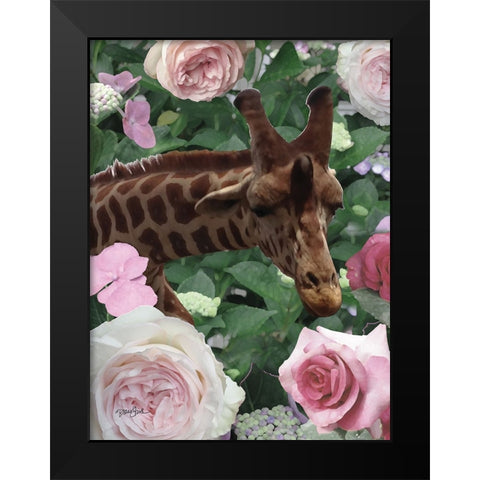 Floral Giraffe Black Modern Wood Framed Art Print by Stimson, Diane