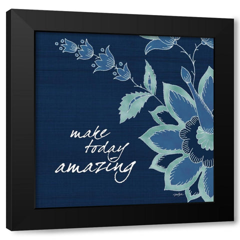 Navy Floral 1 Black Modern Wood Framed Art Print with Double Matting by Stimson, Diane