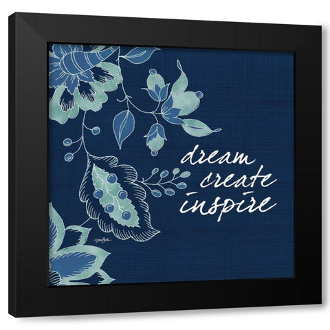 Navy Floral 2 Black Modern Wood Framed Art Print with Double Matting by Stimson, Diane