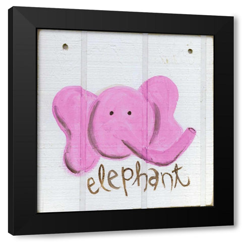 Happy Pink Elephant Black Modern Wood Framed Art Print with Double Matting by Butson, Erin