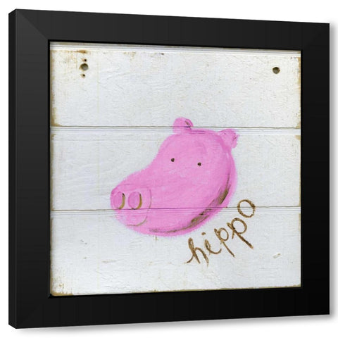 Happy Pink Hippo Black Modern Wood Framed Art Print with Double Matting by Butson, Erin