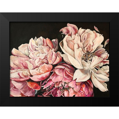 Pink Peonies Black Modern Wood Framed Art Print by Debs, Emma Catherine