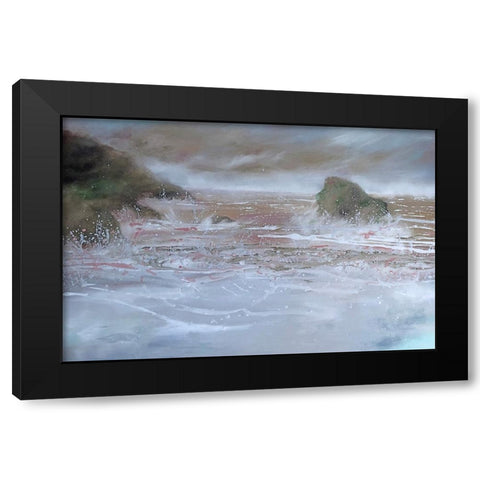 Blue Wave Splash Black Modern Wood Framed Art Print by Debs, Emma Catherine