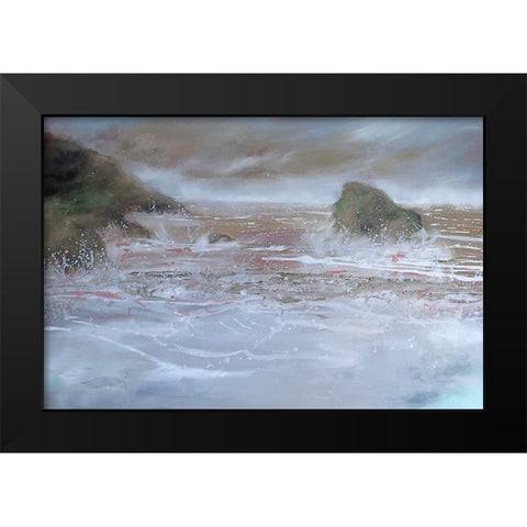 Blue Wave Splash Black Modern Wood Framed Art Print by Debs, Emma Catherine