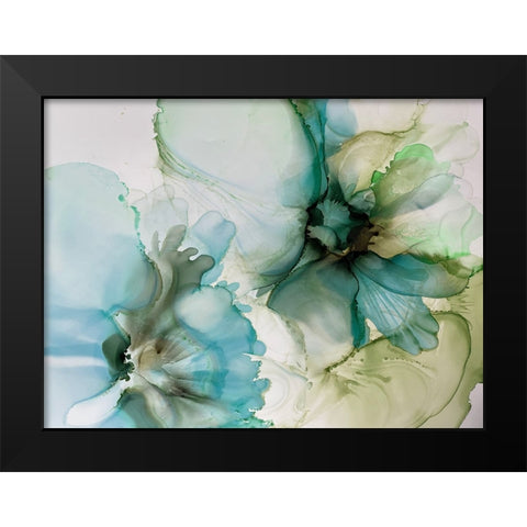 Sage And Teal Flowers 1 Black Modern Wood Framed Art Print by Debs, Emma Catherine