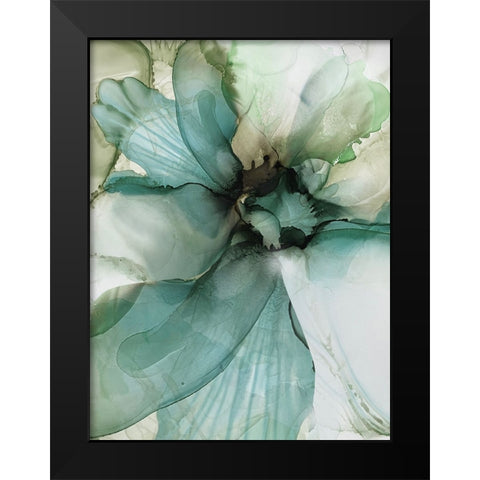 Sage And Teal Flowers 2 Black Modern Wood Framed Art Print by Debs, Emma Catherine