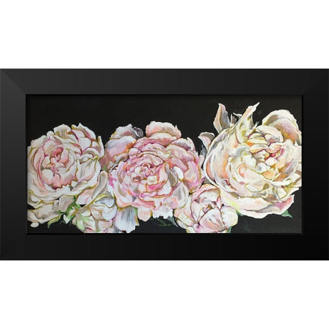 Line of peonies Black Modern Wood Framed Art Print by Debs, Emma Catherine