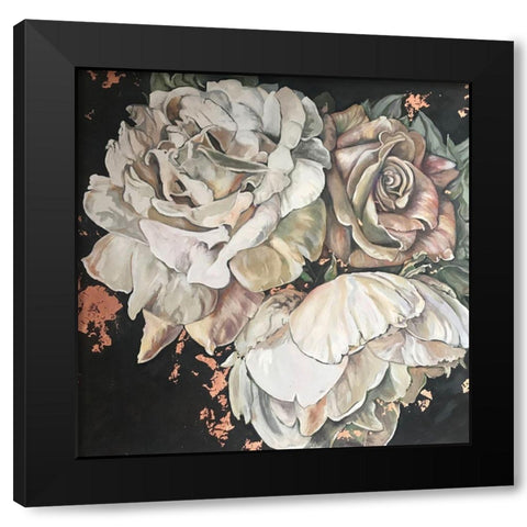 Beige Roses Black Modern Wood Framed Art Print by Debs, Emma Catherine
