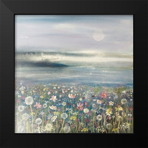 Flowers And Sea 2 Black Modern Wood Framed Art Print by Debs, Emma Catherine