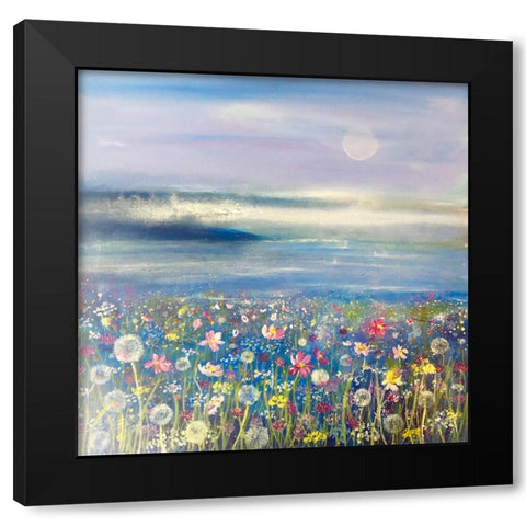 Flowers And Sea 1 Black Modern Wood Framed Art Print by Debs, Emma Catherine