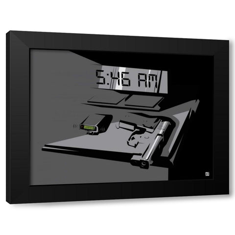 Warning Black Modern Wood Framed Art Print by Rodriquez Jr, Enrique