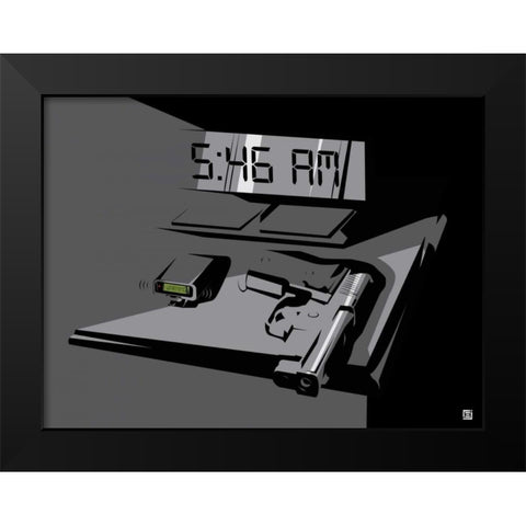 Warning Black Modern Wood Framed Art Print by Rodriquez Jr, Enrique