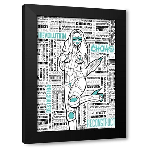 Robot Chick Black Modern Wood Framed Art Print by Rodriquez Jr, Enrique