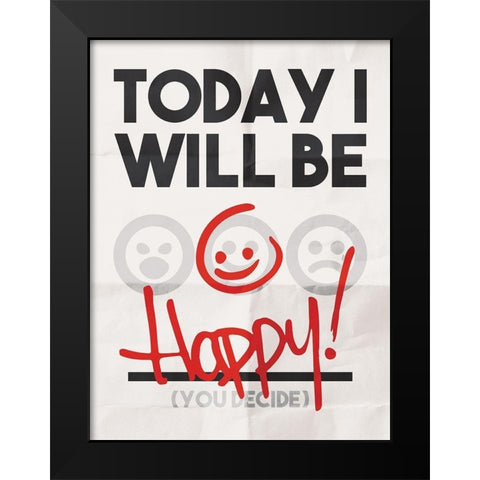 Be Happy Black Modern Wood Framed Art Print by Rodriquez Jr, Enrique