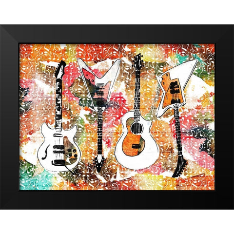 Music Guitars Two Black Modern Wood Framed Art Print by Rodriquez Jr, Enrique
