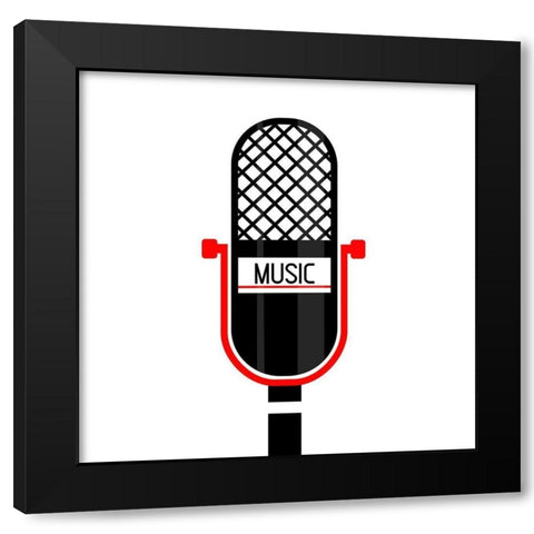 Microphone Music Black Modern Wood Framed Art Print by Rodriguez, Enrique