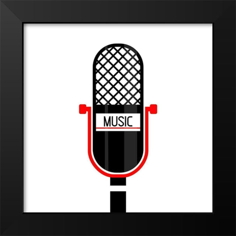 Microphone Music Black Modern Wood Framed Art Print by Rodriguez, Enrique