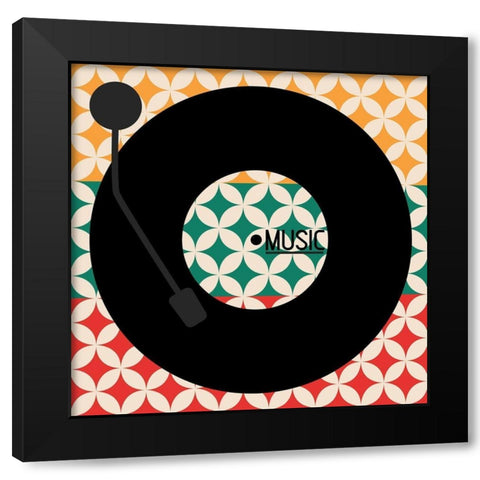 Vinyl Music Retro Black Modern Wood Framed Art Print by Rodriquez Jr, Enrique
