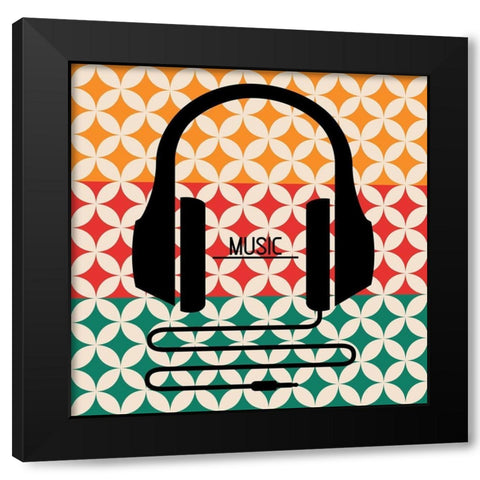 Headphones Music Retro Black Modern Wood Framed Art Print with Double Matting by Rodriquez Jr, Enrique