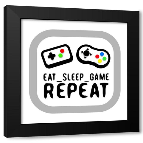Eat Sleep Game Repeat Color Black Modern Wood Framed Art Print with Double Matting by Rodriquez Jr, Enrique