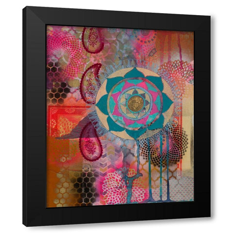 Lotus Flower Paisley 1 Black Modern Wood Framed Art Print with Double Matting by Evans-Sills, Faith