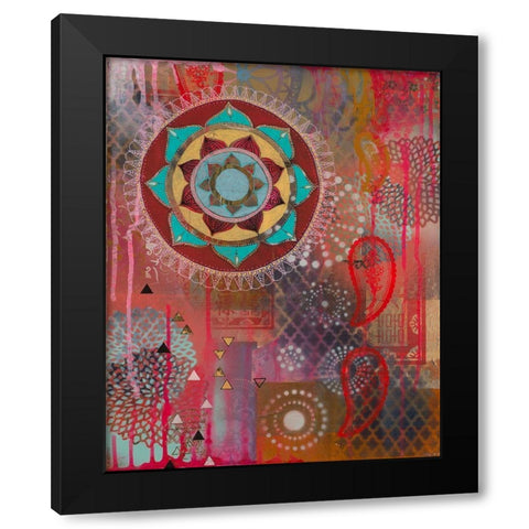 Lotus Flower Paisley 2 Black Modern Wood Framed Art Print with Double Matting by Evans-Sills, Faith