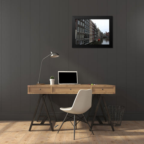 Damrak Amsterdam 2 Black Modern Wood Framed Art Print by Frances, Stephanie