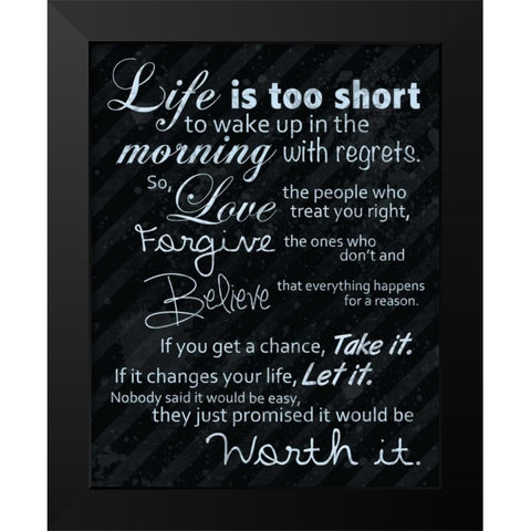 Life Is Short Blue Black Modern Wood Framed Art Print by Gibbons, Lauren
