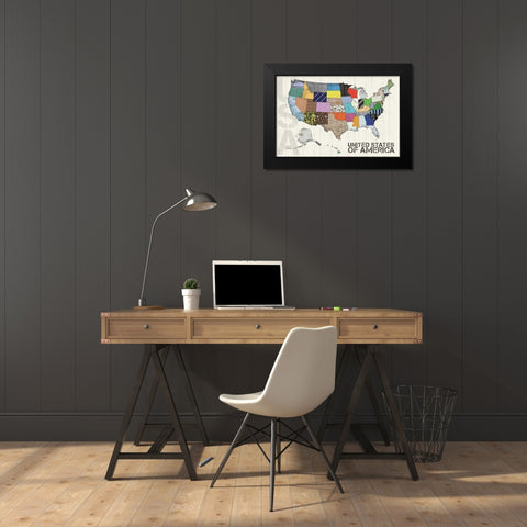 US Map Black Modern Wood Framed Art Print by Gibbons, Lauren