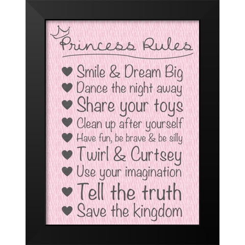 Princess Rules Soft Black Modern Wood Framed Art Print by Gibbons, Lauren