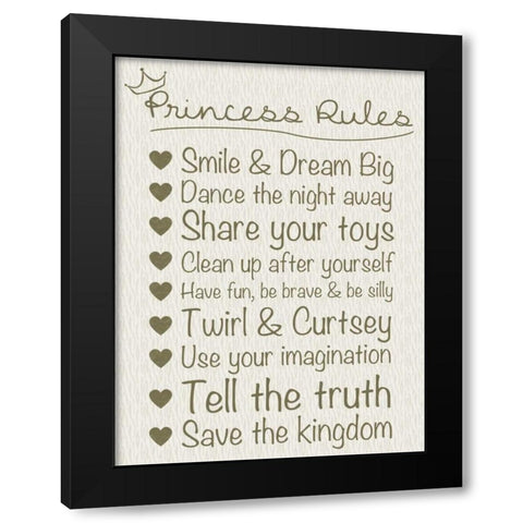 Princess Rules Cream Black Modern Wood Framed Art Print by Gibbons, Lauren