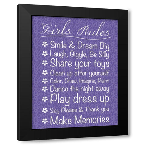 Girls Rules Black Modern Wood Framed Art Print by Gibbons, Lauren