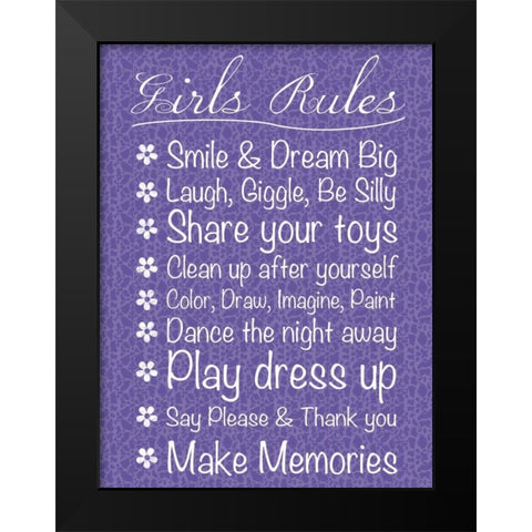 Girls Rules Black Modern Wood Framed Art Print by Gibbons, Lauren