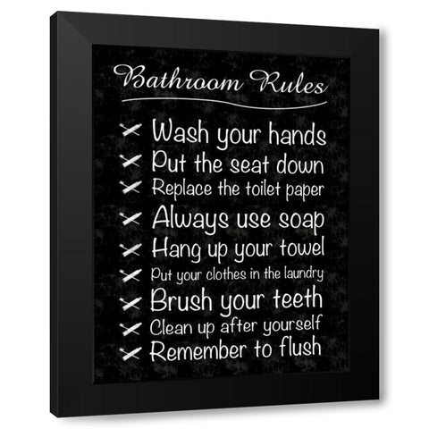 Bathroom Rules Black Modern Wood Framed Art Print by Gibbons, Lauren