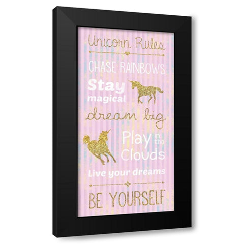 Unicorn Rules Pink Black Modern Wood Framed Art Print by Gibbons, Lauren