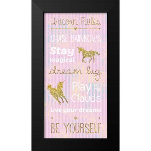 Unicorn Rules Pink Black Modern Wood Framed Art Print by Gibbons, Lauren