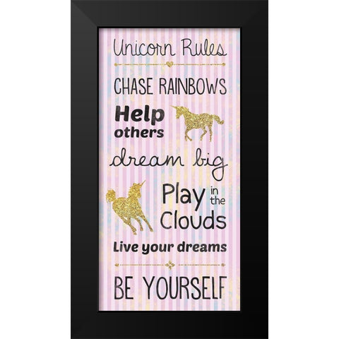Unicorn Rules Black Modern Wood Framed Art Print by Gibbons, Lauren