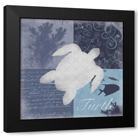 Beach Turtle Black Modern Wood Framed Art Print with Double Matting by Gibbons, Lauren