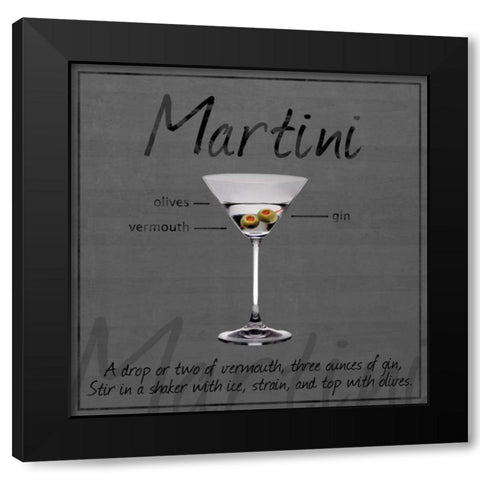 Martini Gray Black Modern Wood Framed Art Print by Gibbons, Lauren