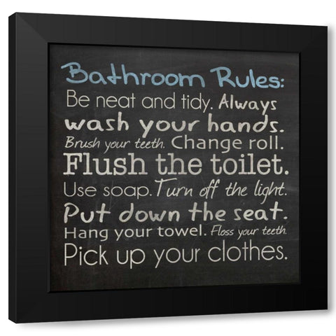 Bathroom Rules Black Modern Wood Framed Art Print by Gibbons, Lauren