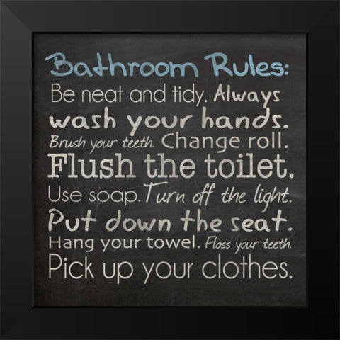 Bathroom Rules Black Modern Wood Framed Art Print by Gibbons, Lauren