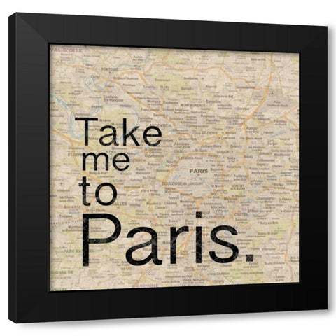 Map Paris Black Modern Wood Framed Art Print with Double Matting by Gibbons, Lauren