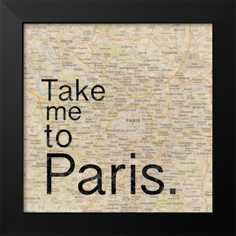 Map Paris Black Modern Wood Framed Art Print by Gibbons, Lauren