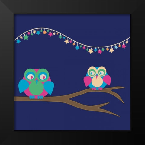 Owls of Color 2 Black Modern Wood Framed Art Print by Gibbons, Lauren
