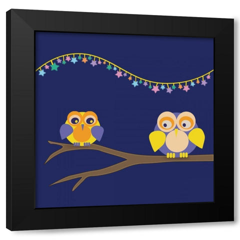 Owls of Color 1 Black Modern Wood Framed Art Print by Gibbons, Lauren