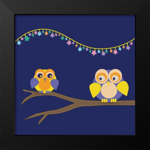 Owls of Color 1 Black Modern Wood Framed Art Print by Gibbons, Lauren