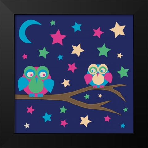 Owls of Color 4 Black Modern Wood Framed Art Print by Gibbons, Lauren