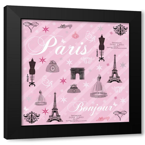 Paris Collage Black Modern Wood Framed Art Print by Gibbons, Lauren