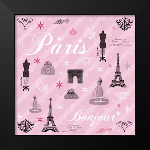 Paris Collage Black Modern Wood Framed Art Print by Gibbons, Lauren